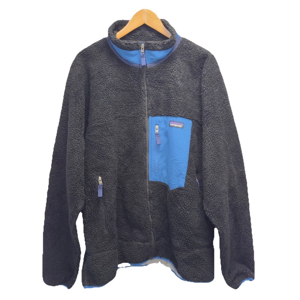 Patagonia Men's XXL Classic Retro-X Deep‎ Pile Fleece Black/Blue Gorp Zip Jacket